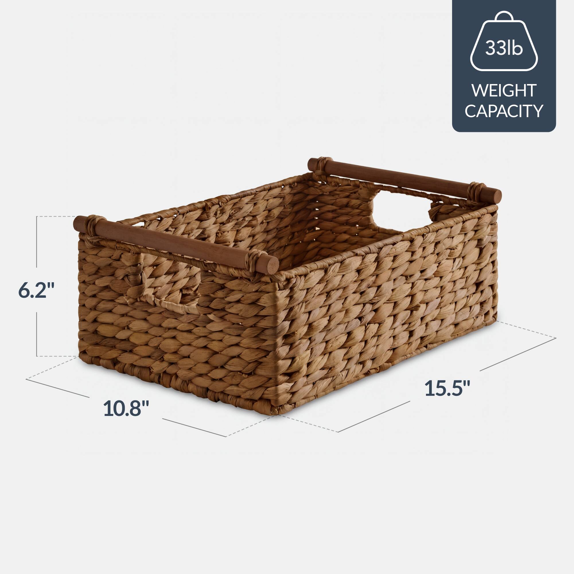 33lb WEIGHT CAPACITY  
6.2" x 10.8" x 15.5"