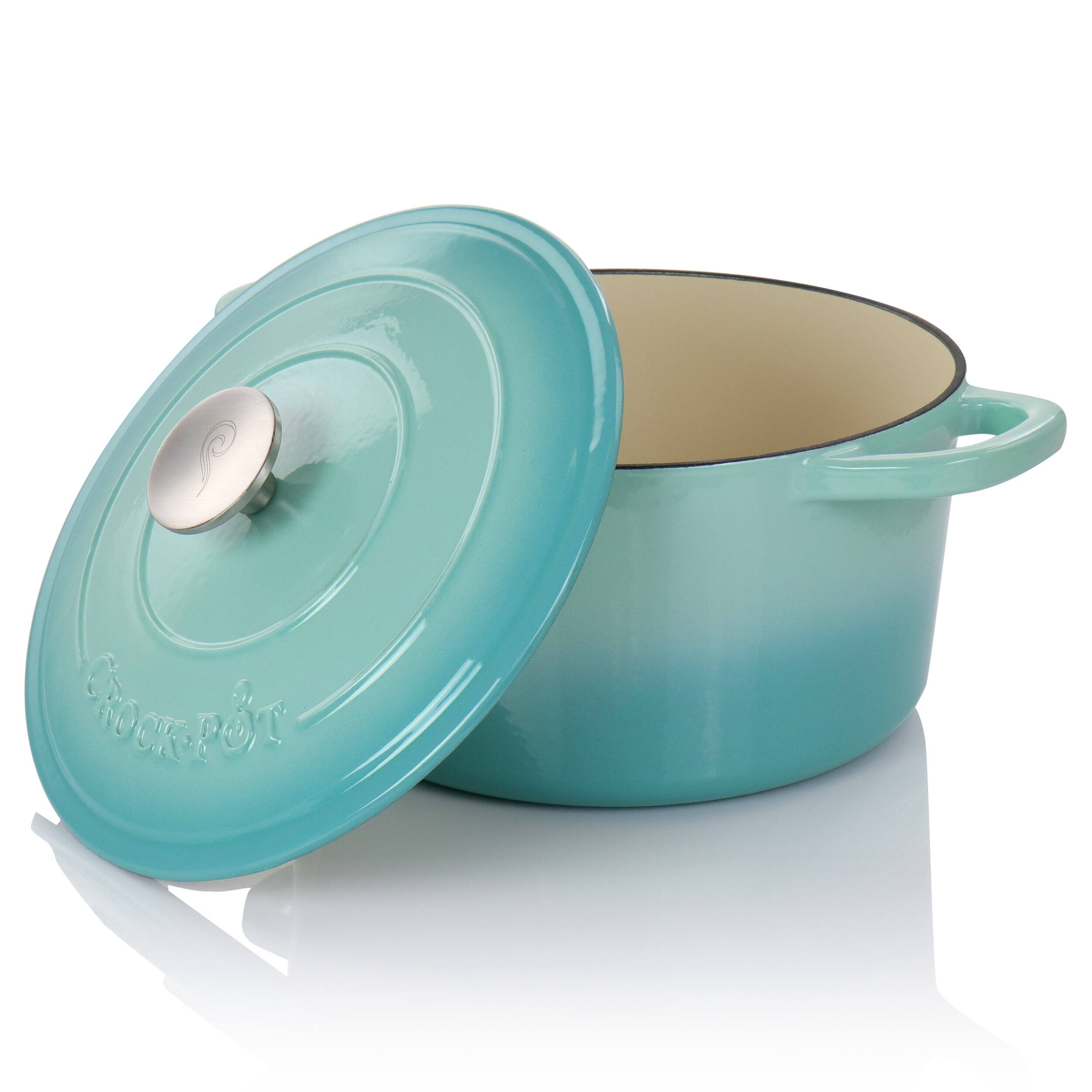 Alt View 1. Crockpot - Crock-Pot Artisan 2 Piece 5 Quarts Enameled Cast Iron Dutch Oven in Aqua Blue - Aqua Blue.