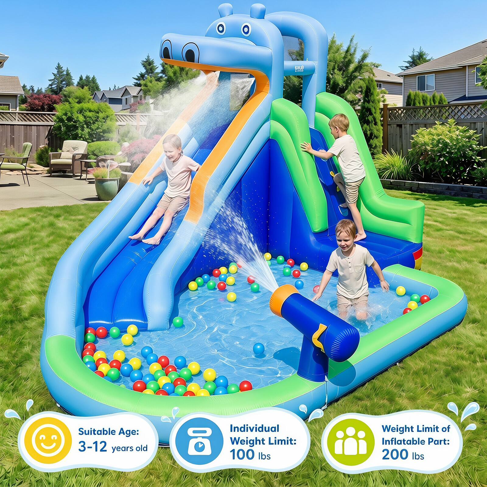 80019 LIND

Suitable Age: 3-12 years old

Individual Weight Limit: 100 lbs

Weight Limit of Inflatable Part: 200 lbs