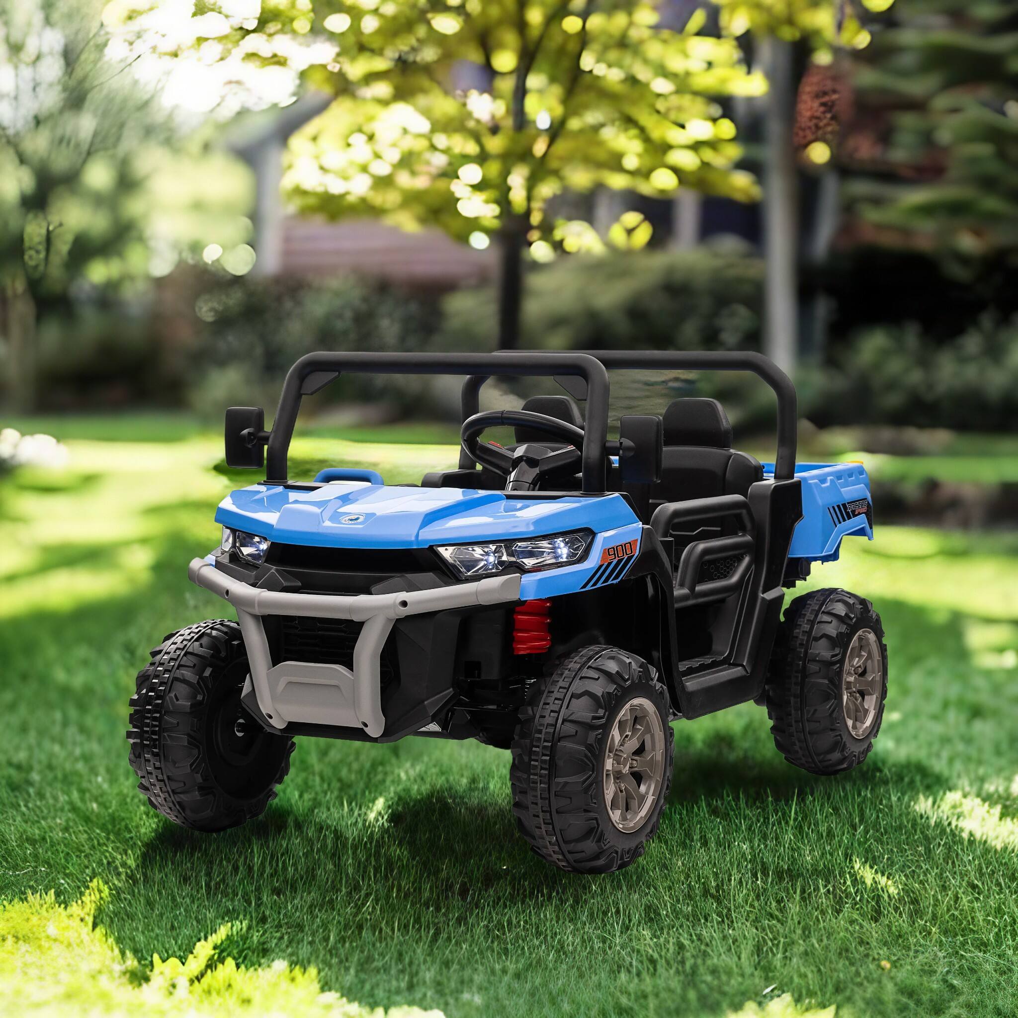 Alt View 4. Ecooso - 24V 2-Seater Ride-On Dump Truck with Remote Control, 200W Dual Motors, Electric Tipping Bed, LED Lights， Ages 3-8 - Blue.