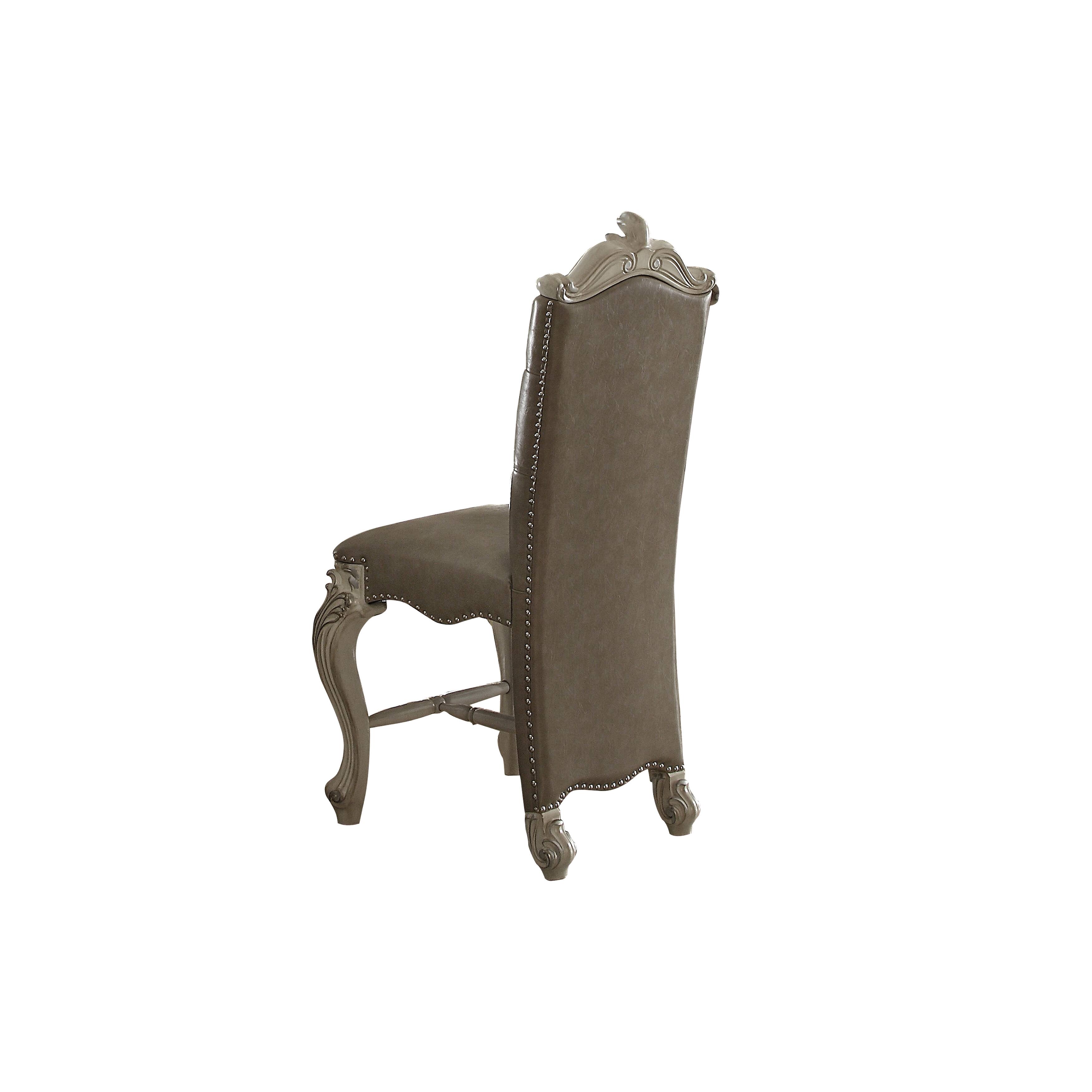 Manhattan Lane - Faux Leather Upholstered Wooden Counter Height Chair with Nail head Trim, Set of Two - Gray and White