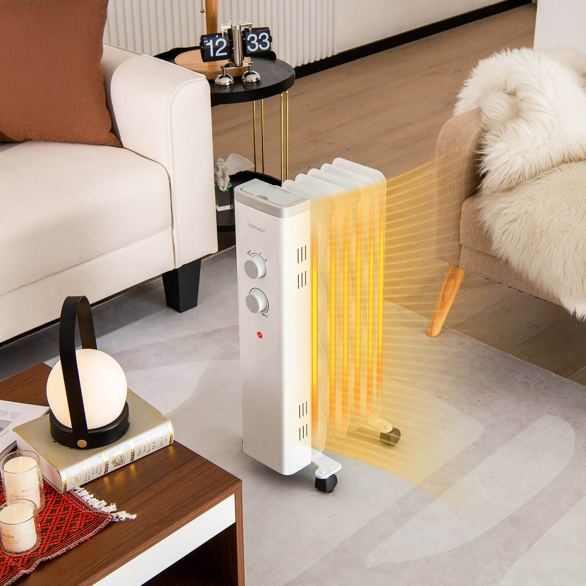 Alt View 2. Costway - Costway 1500W Oil Filled Space Heater Electric Oil Radiant Heater w/ Safety Protection - White.
