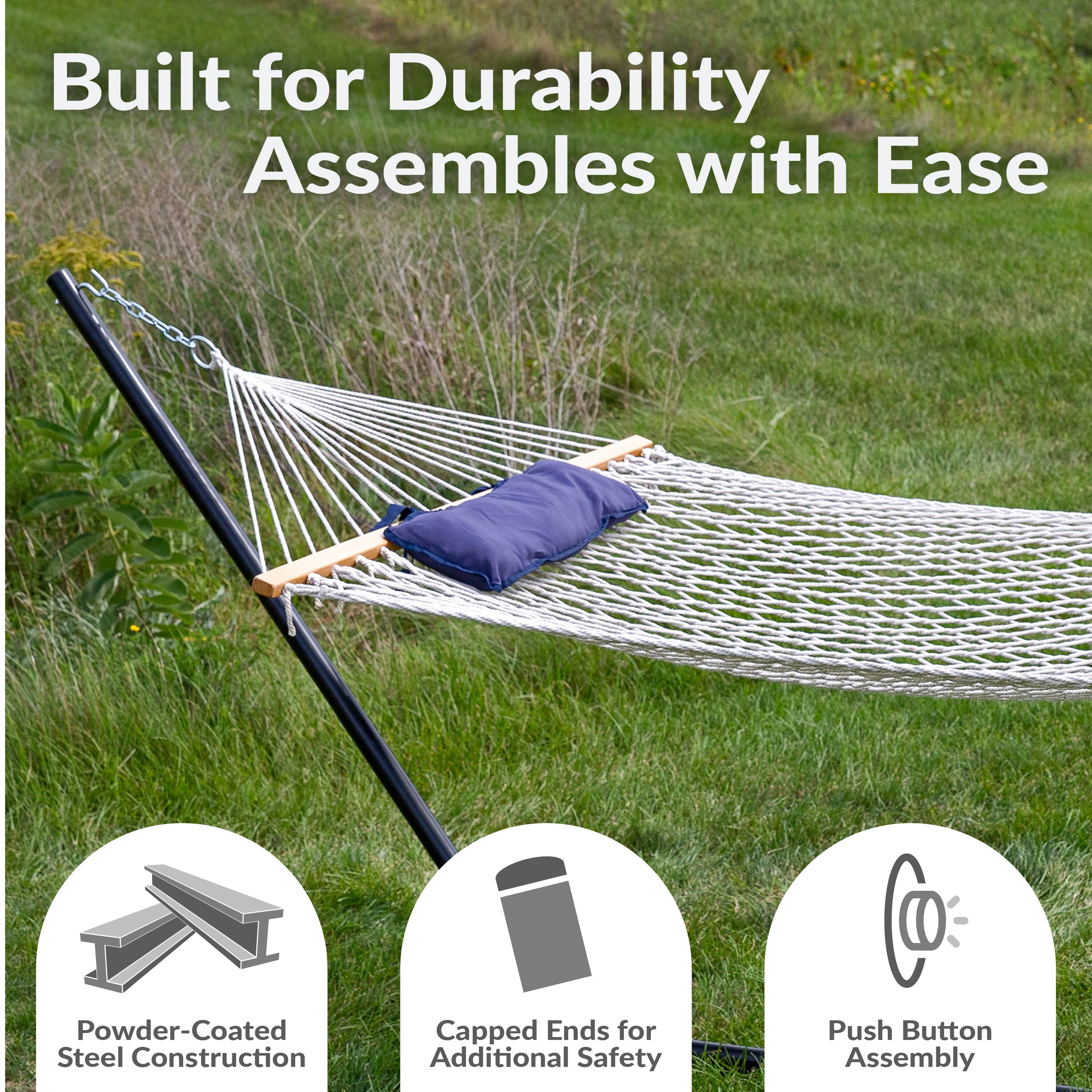 Built for Durability  
Assembles with Ease  

- Powder-Coated Steel Construction  
- Capped Ends for Additional Safety  
- Push Button Assembly