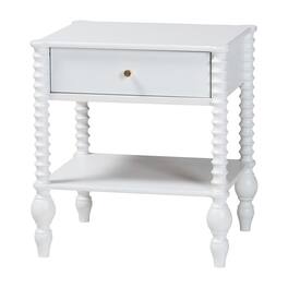 Baxton Studio - Callison Spindle Nightstand - 1-Drawer Farmhouse Bedside Table with Open Shelf Storage and Turned Accents for Bedroom - White
