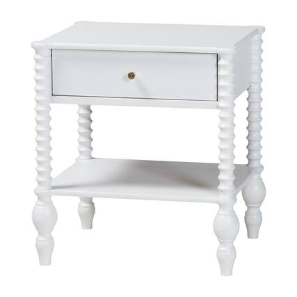 Front. Baxton Studio - Callison Spindle Nightstand - 1-Drawer Farmhouse Bedside Table with Open Shelf Storage and Turned Accents for Bedroom, - White.