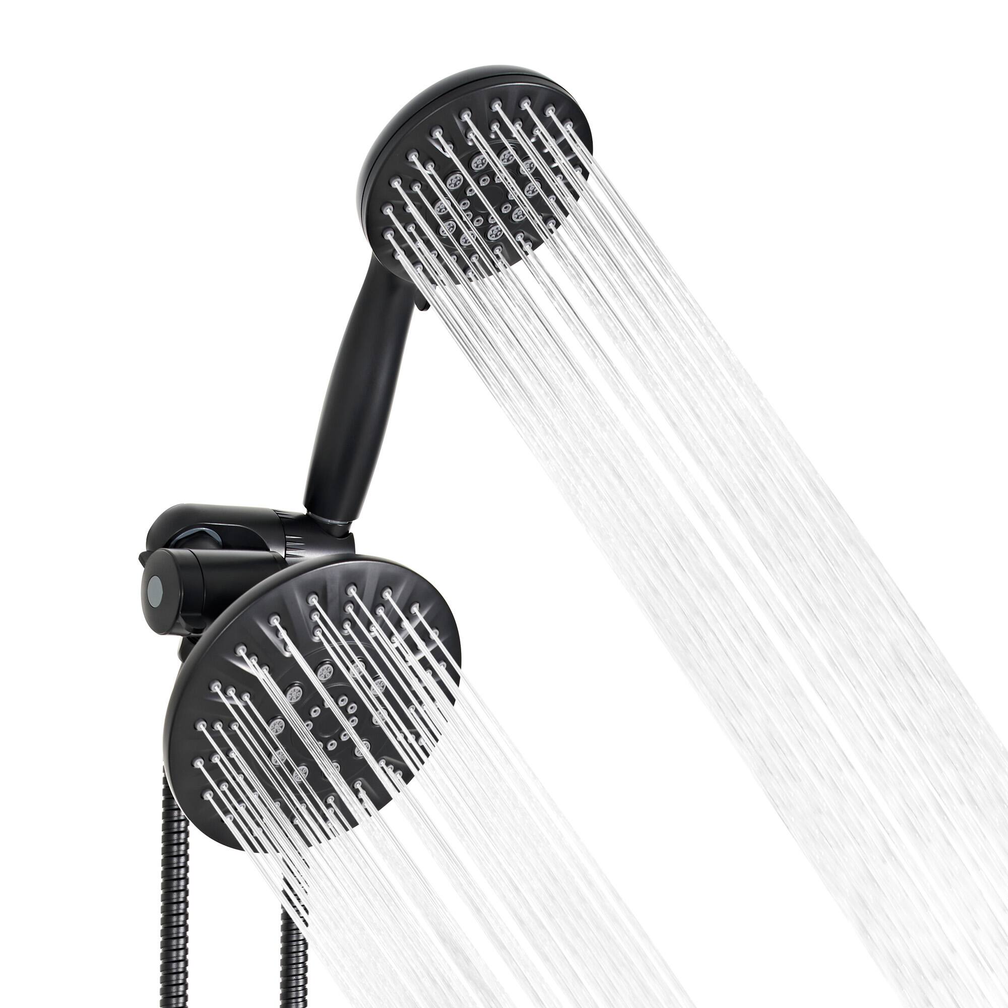 Angle. Akicon - Akicon High Pressure Handheld Dual Shower Head Combo with 6-Setting Anti-Clog Nozzles 2.5 gpm in Black - Black.