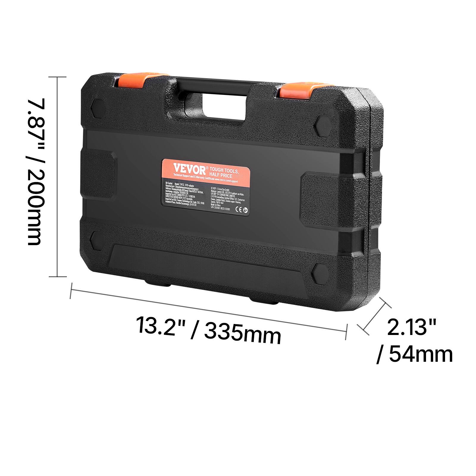 7.87" / 200mm  
13.2" / 335mm  
2.13" / 54mm