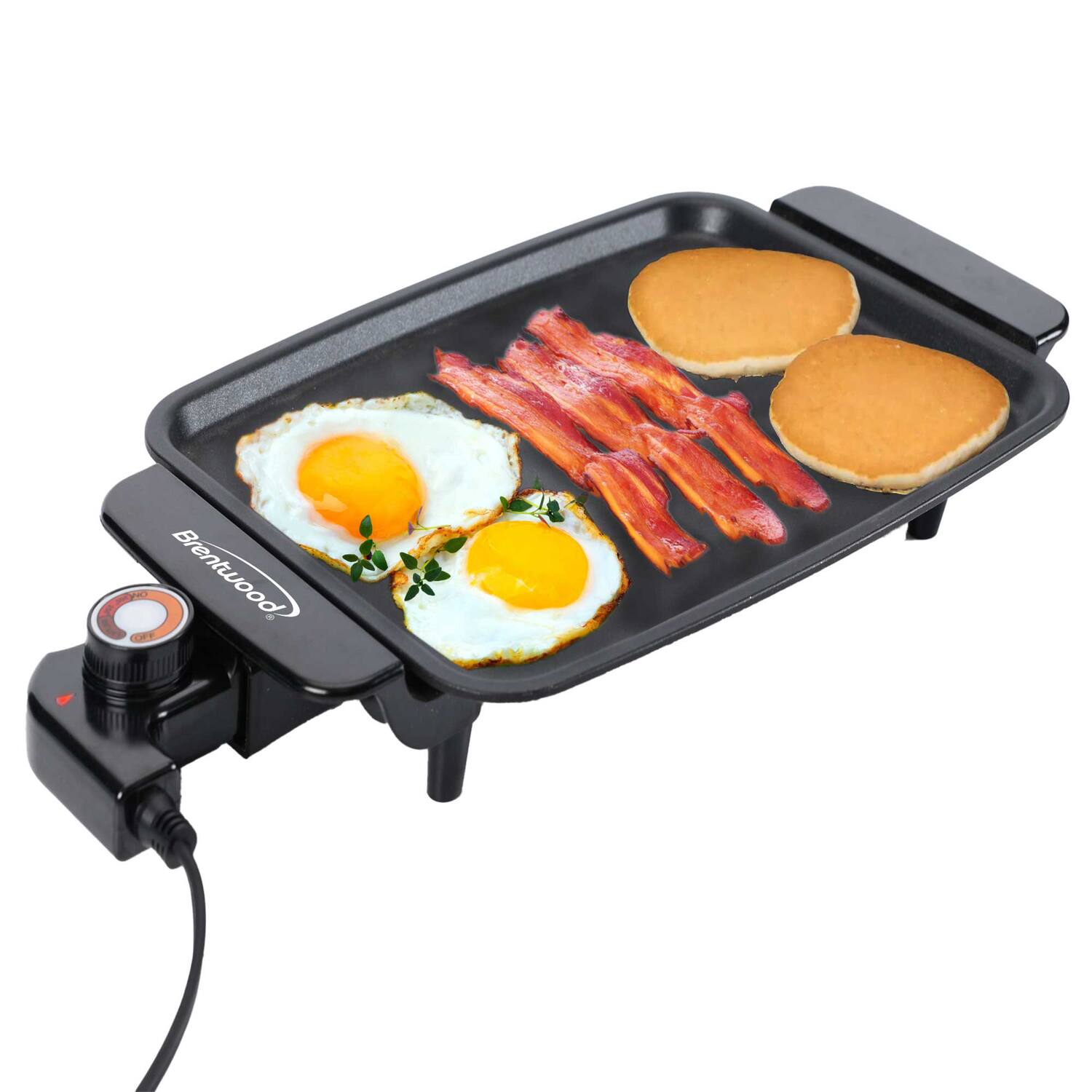 Angle. Brentwood - 12" x 10" 1200W Electric Griddle, Ceramic Non-Stick Coating - Black.