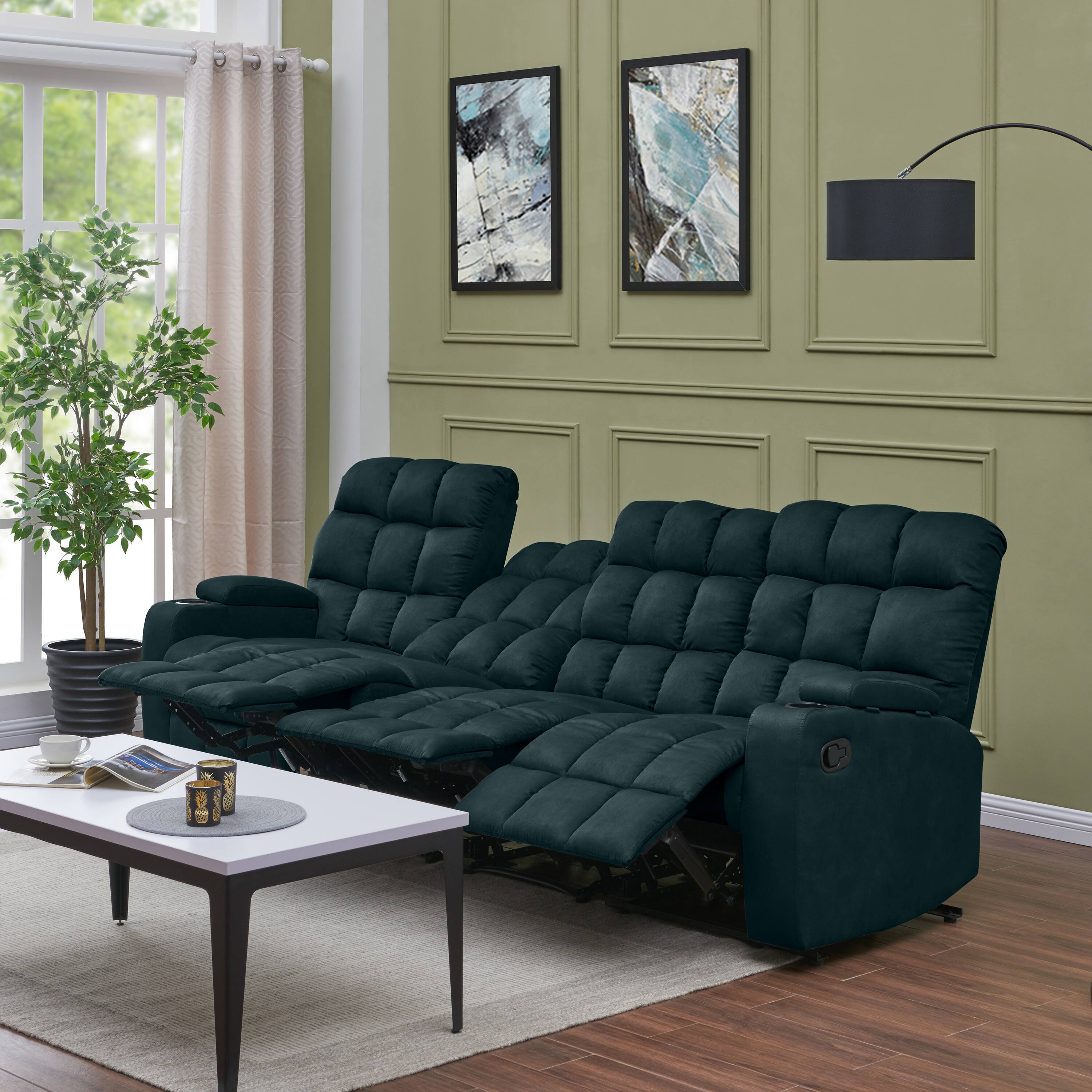 Best Buy ProLounger Skarn Microfiber 4 Seat Wall Hugger Modular Reclining Sofa With Storage Deep Blue RCL16 AAA55 4S