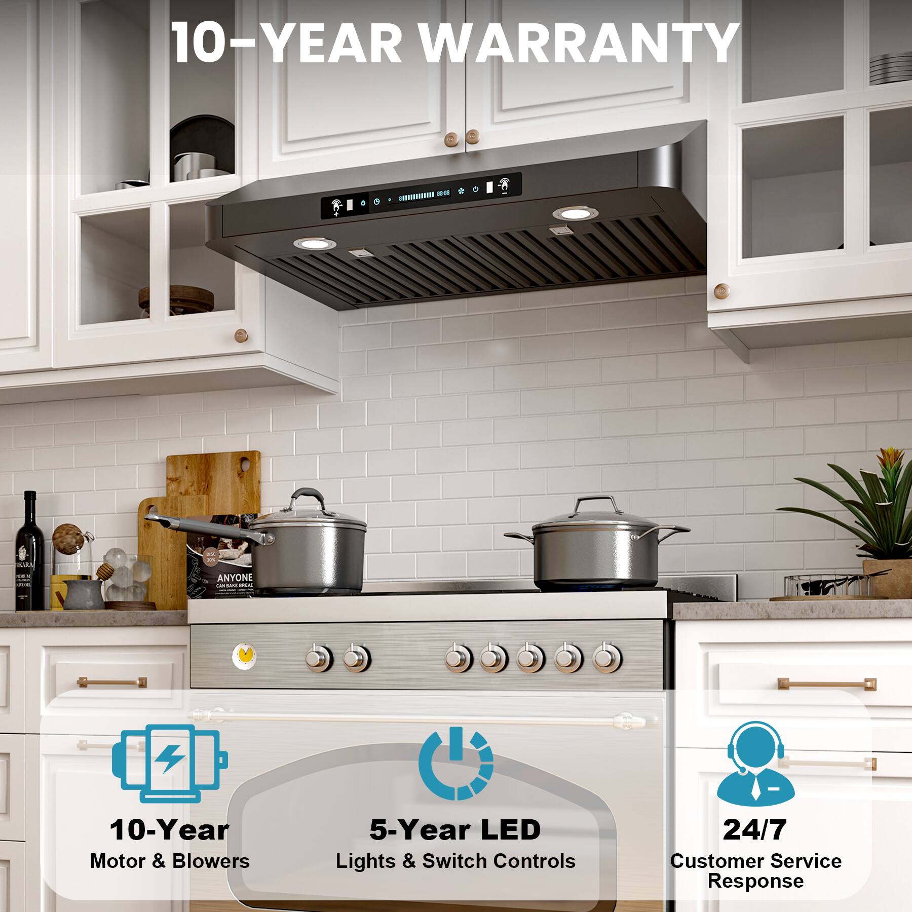 10-YEAR WARRANTY

- 10-Year Motor & Blowers
- 5-Year LED Lights & Switch Controls
- 24/7 Customer Service Response