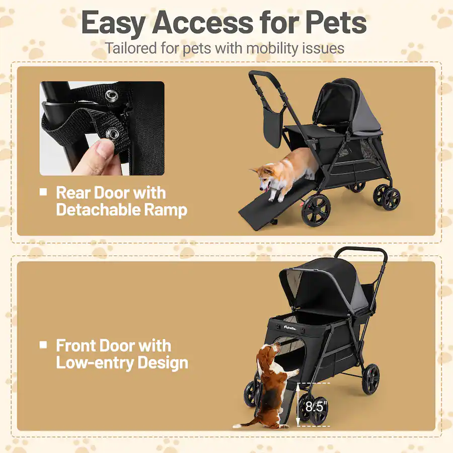 Dog Ride Motor Gymax Dog Stroller for Small Medium Dogs w/ Dual Entry Ramp All Terrain ...