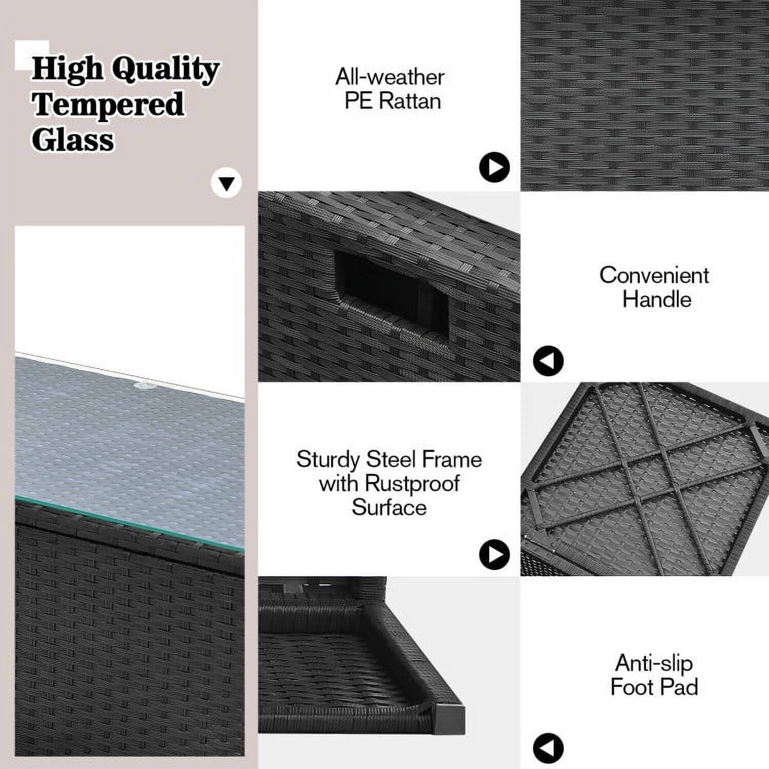 High Quality Tempered Glass  
All-weather PE Rattan  
Convenient Handle  
Sturdy Steel Frame with Rustproof Surface  
Anti-slip Foot Pad