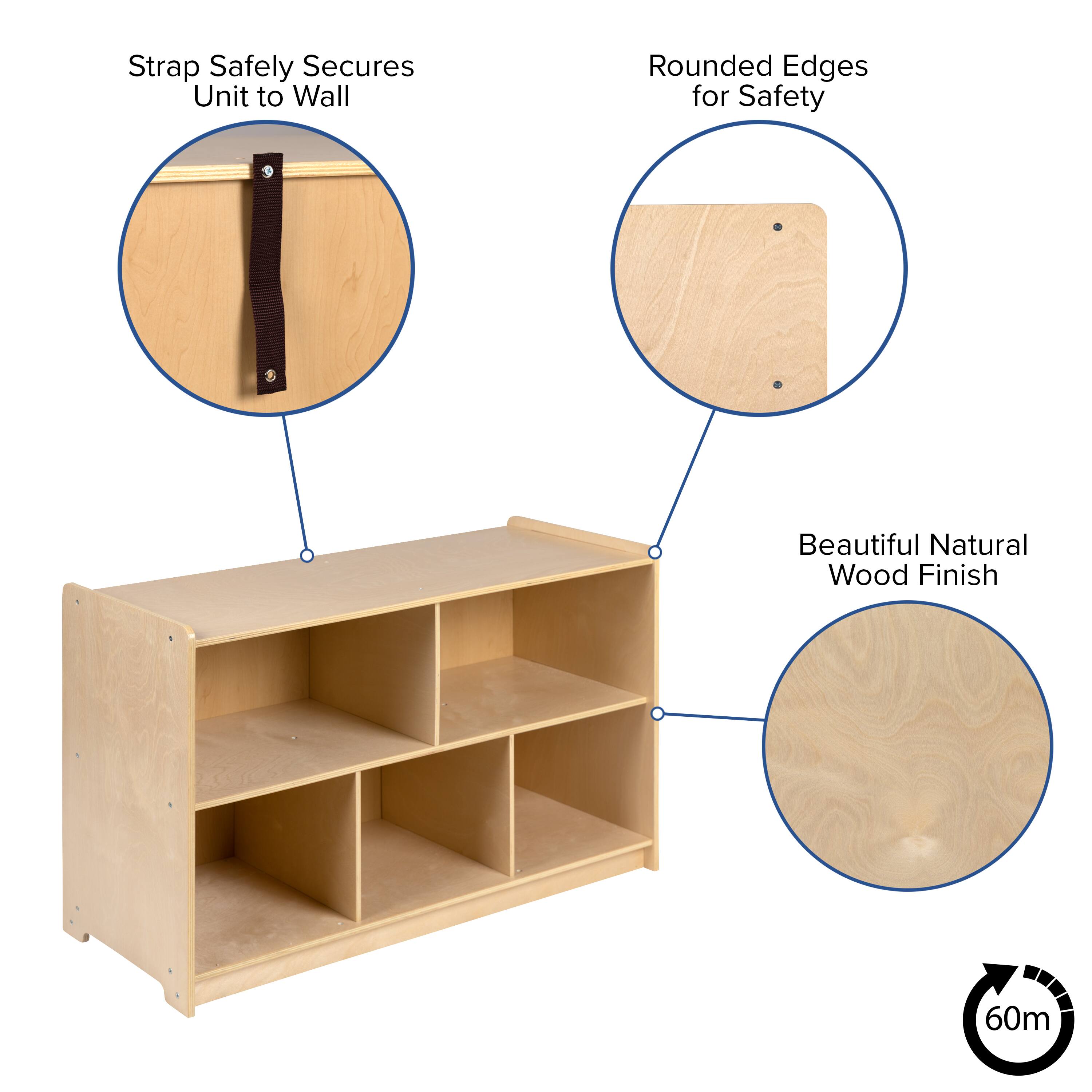 Strap Safely Secures Unit to Wall  
Rounded Edges for Safety  
Beautiful Natural Wood Finish  
60m
