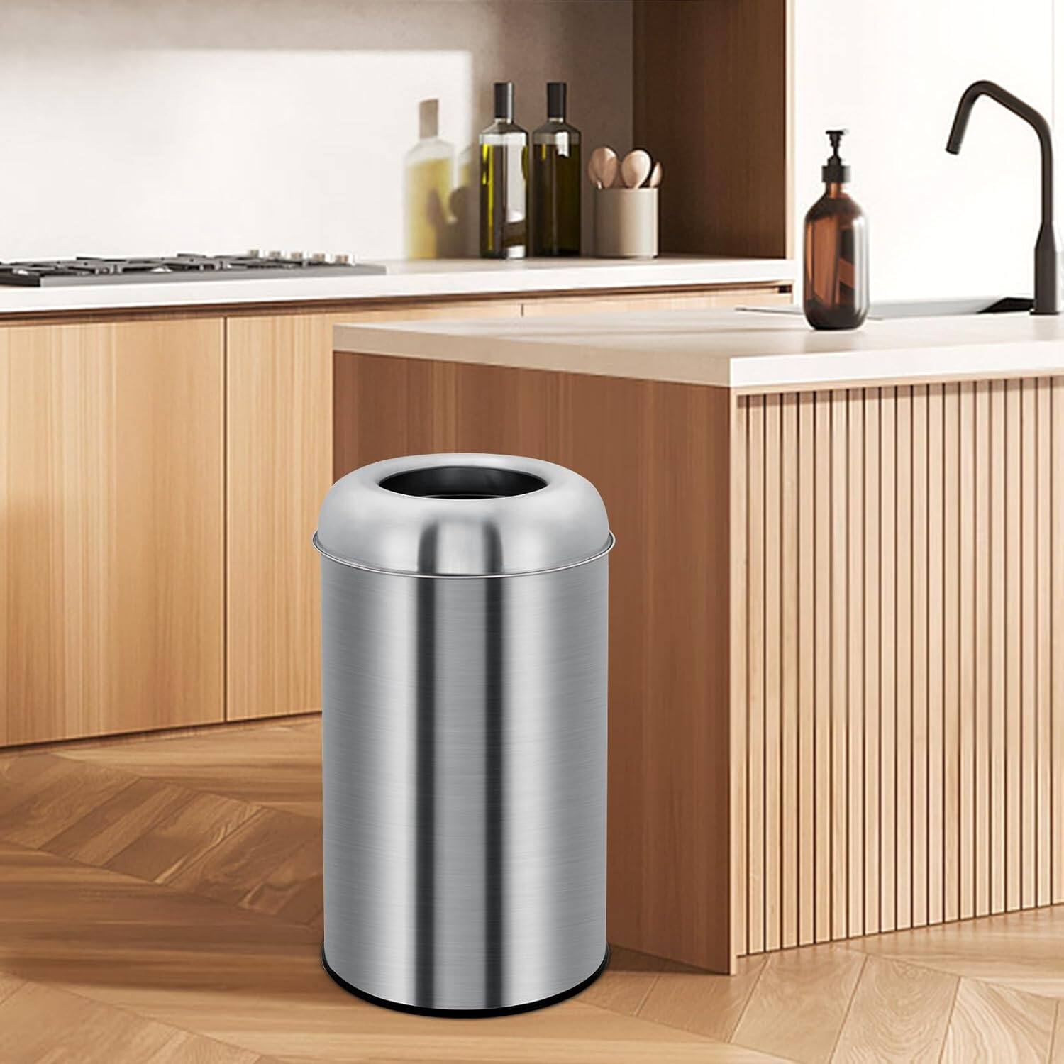 Alt View 1. Homhougo - 13 gal/50 L Open Top Trash Can, Stainless Steel Garbage Can with Removable Inner Bucket - silver.