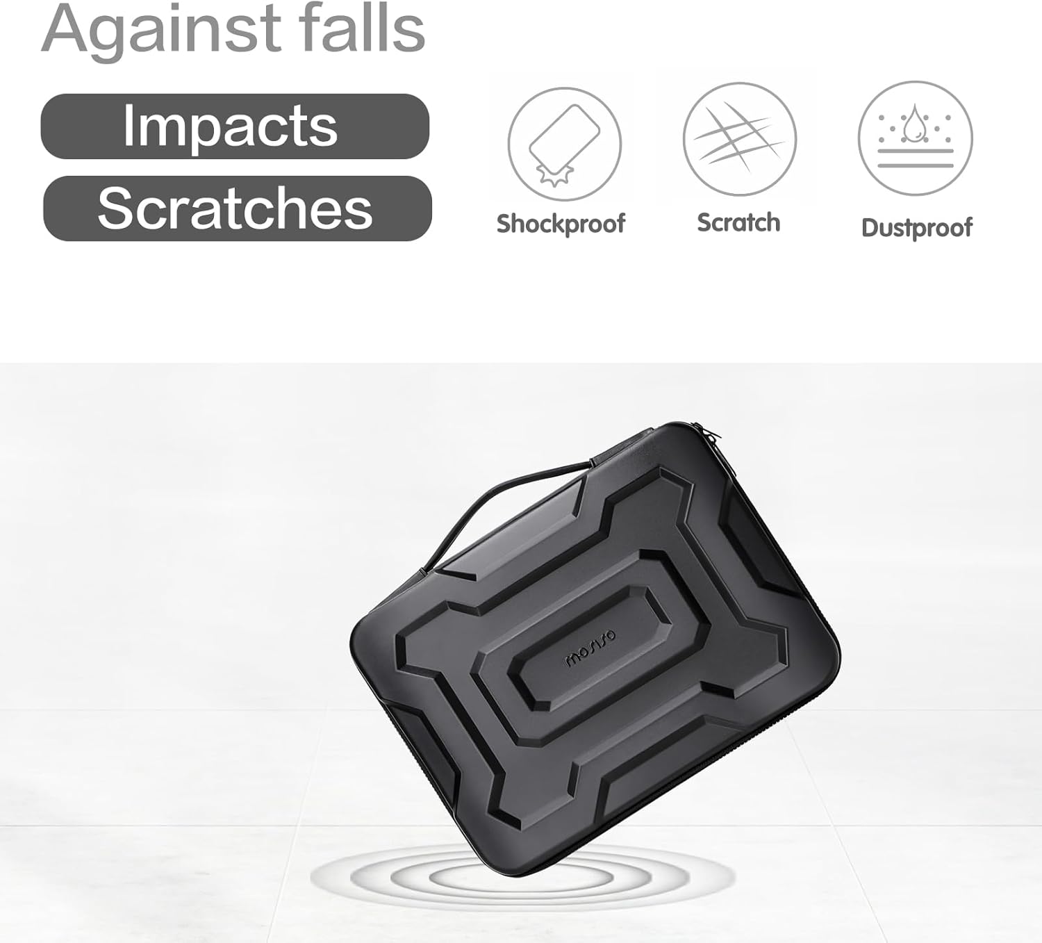 Against falls  
Impacts  
Scratches  

Shockproof  
Scratch  
Dustproof  

mosiso