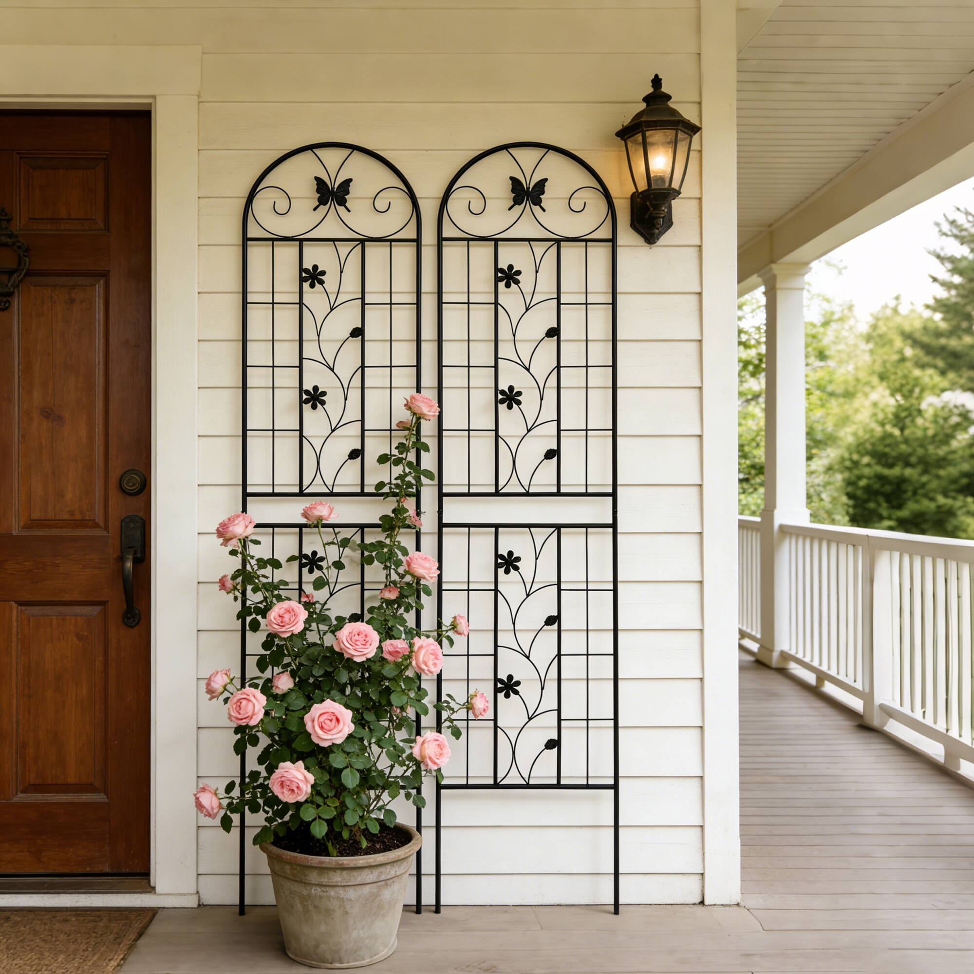 Alt View 1. Loheer - 2 Pack Metal Garden Trellis 7.2 ft x 1.6 ft Rustproof Plant Support - Black.