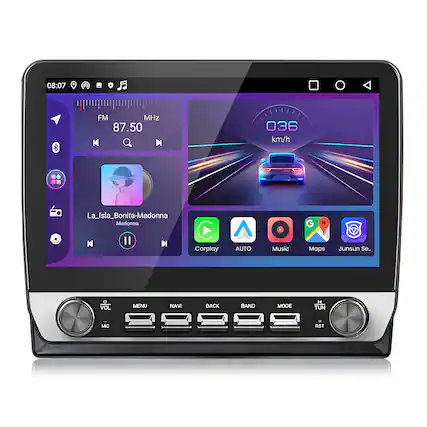 08:07 FM MHz 87.50 036 km/h La_Isla_Bonita-Madonna Madonna II Carplay AUTO Music Maps Junsun Se.. VOL MENU NAVI BACK BAND MODE H4 TUN MIC RST