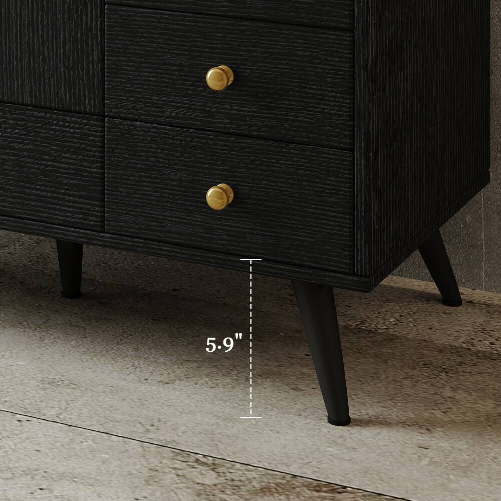 Alt View 9. Loheer - Loheer 36 inch freestanding bathroom vanity with faux marble top, ceramic sink, 5 drawers, black - Black.