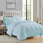 Front. Sweet Home Collection - All Season Reversible Bed-in-A-Bag Solid Color Comforter & Sheet Set, Full - Aqua.