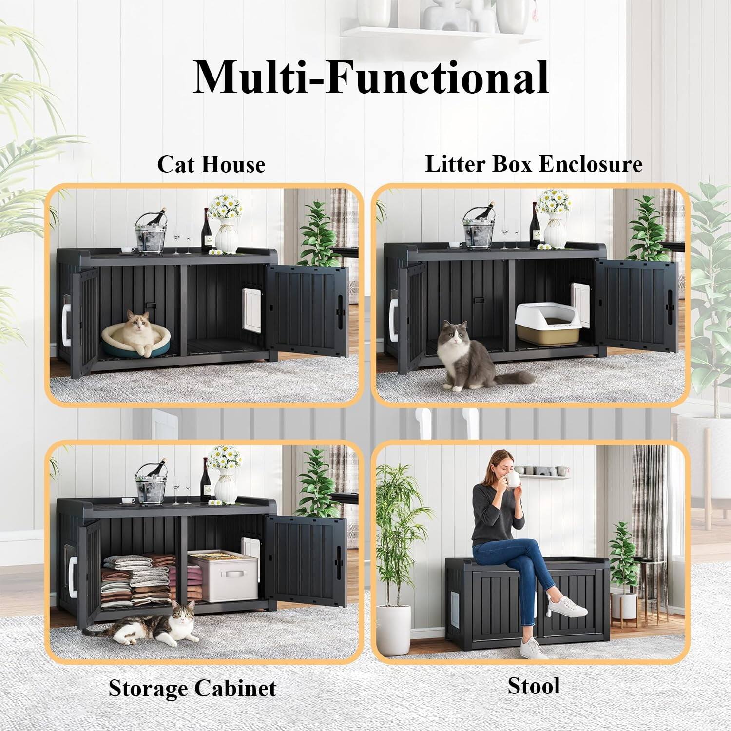 Multi-Functional Cat House Litter Box Enclosure Storage Cabinet Stool

Multi-Functional

- Cat House
- Litter Box Enclosure
- Storage Cabinet
- Stool