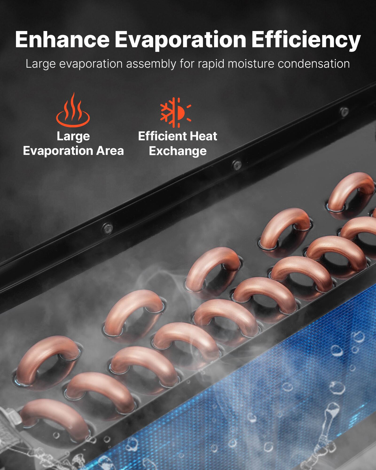 Enhance Evaporation Efficiency  
Large evaporation assembly for rapid moisture condensation  

- Large Evaporation Area  
- Efficient Heat Exchange