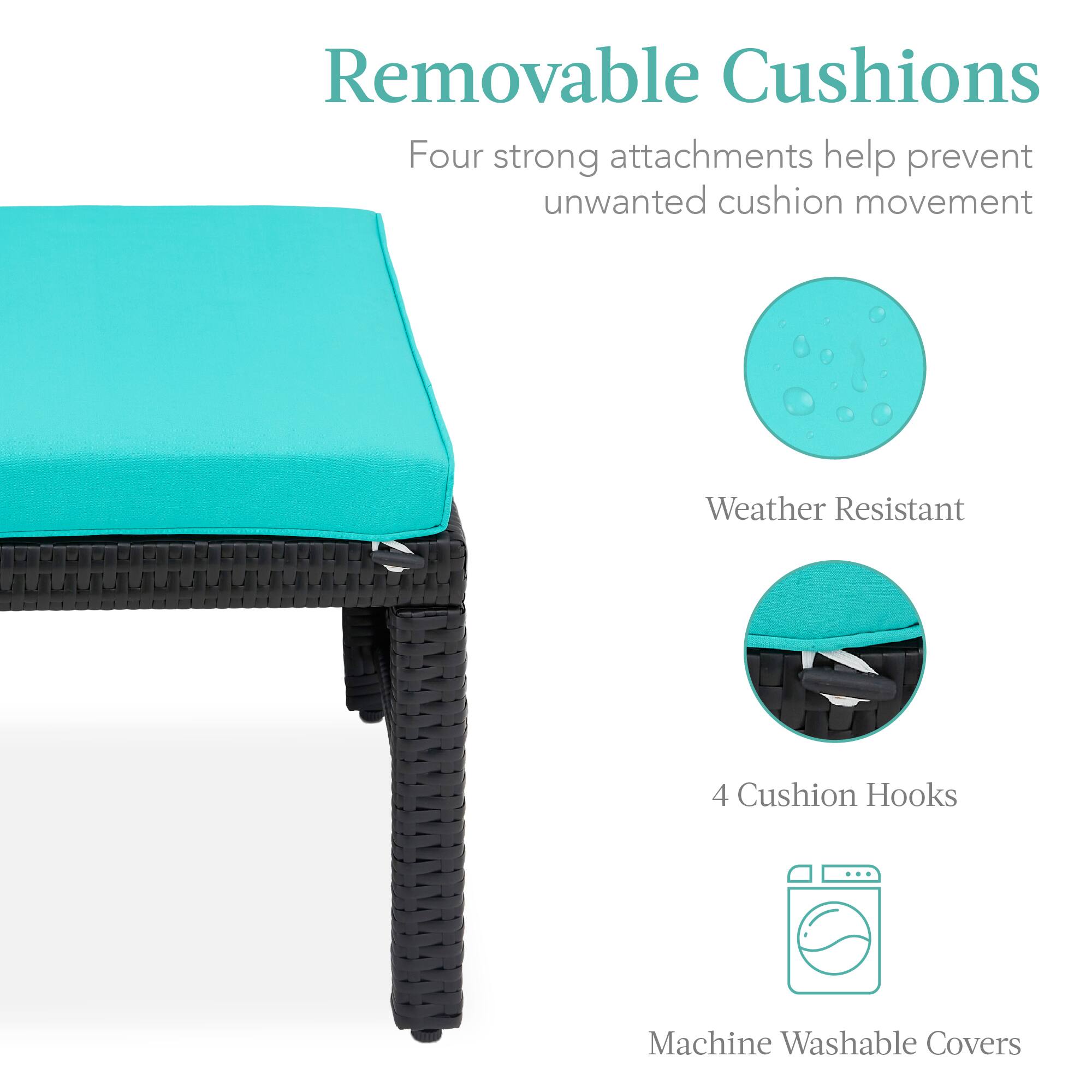 Removable Cushions  
Four strong attachments help prevent unwanted cushion movement  

Weather Resistant  

4 Cushion Hooks  

Machine Washable Covers