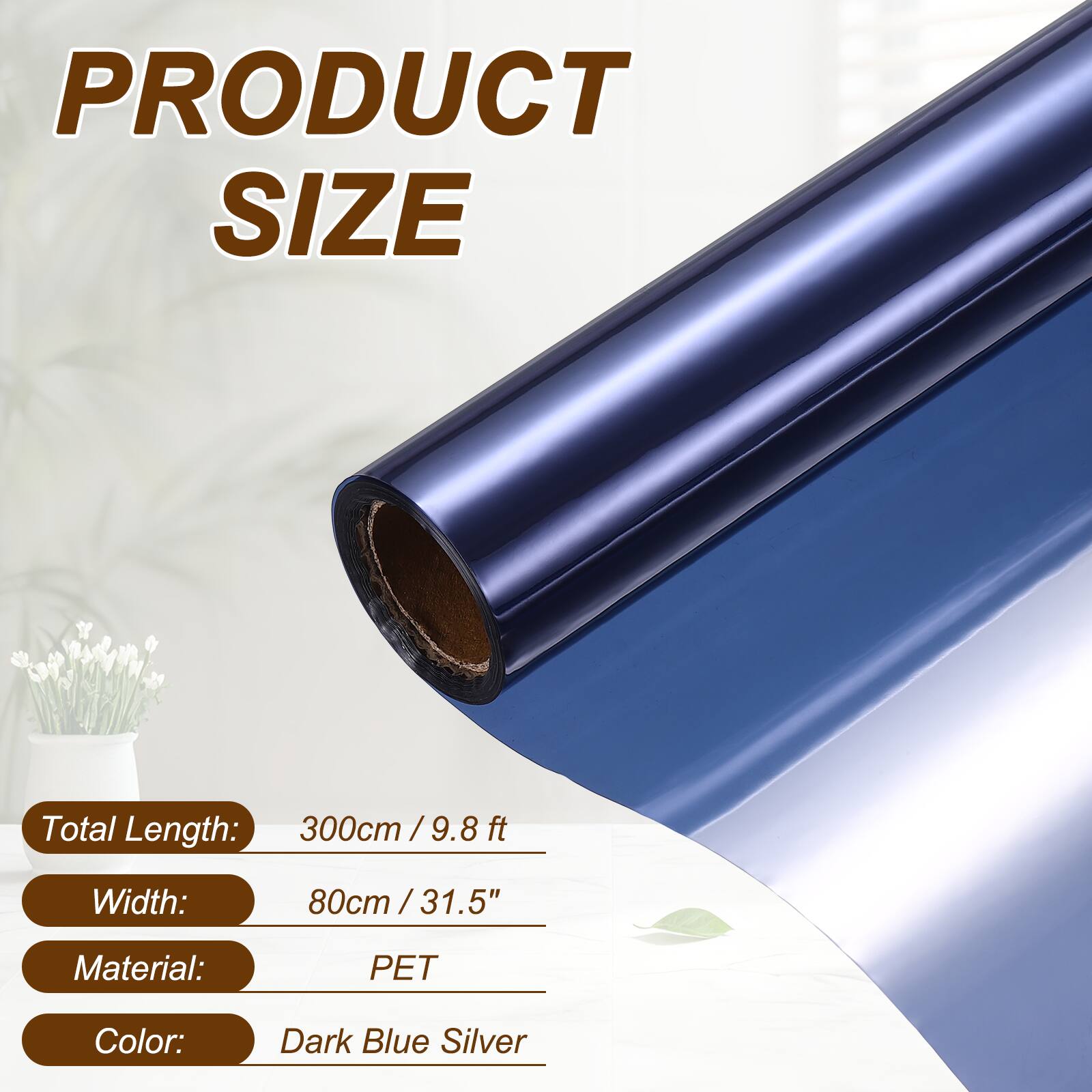 PRODUCT SIZE

Total Length: 300cm / 9.8 ft
Width: 80cm / 31.5"
Material: PET
Color: Dark Blue Silver