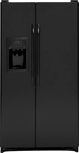 Front Standard. GE - 25.3 Cu. Ft. Side-by-Side Refrigerator with Thru-the-Door Ice and Water - Black.