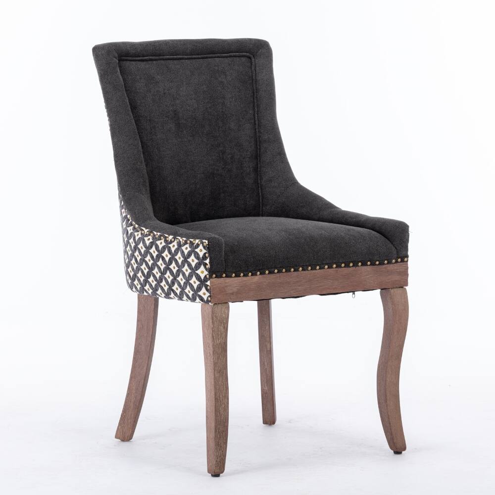 Left. Loheer - Loheer Fabric Dining Chairs Set of 2 Charcoal Black Solid Wood Mid-Century Upholstered Side Chairs with Nailhead Trim - Charcoal Black.