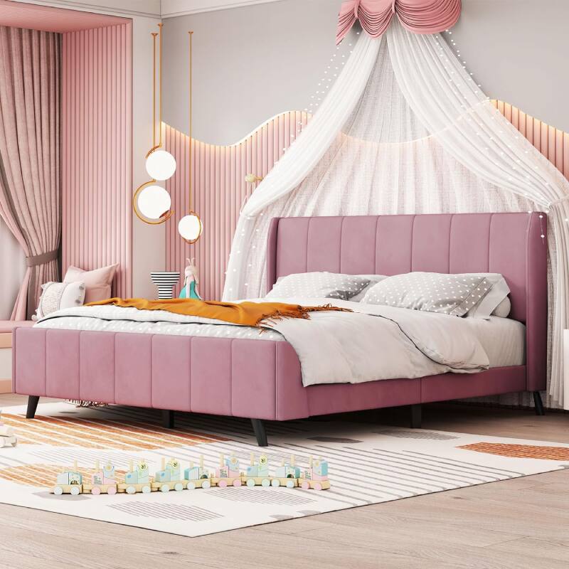 strawberry　マットレス Circuit Emporioum Queen Sized Velvet Upholstered Bed Frame