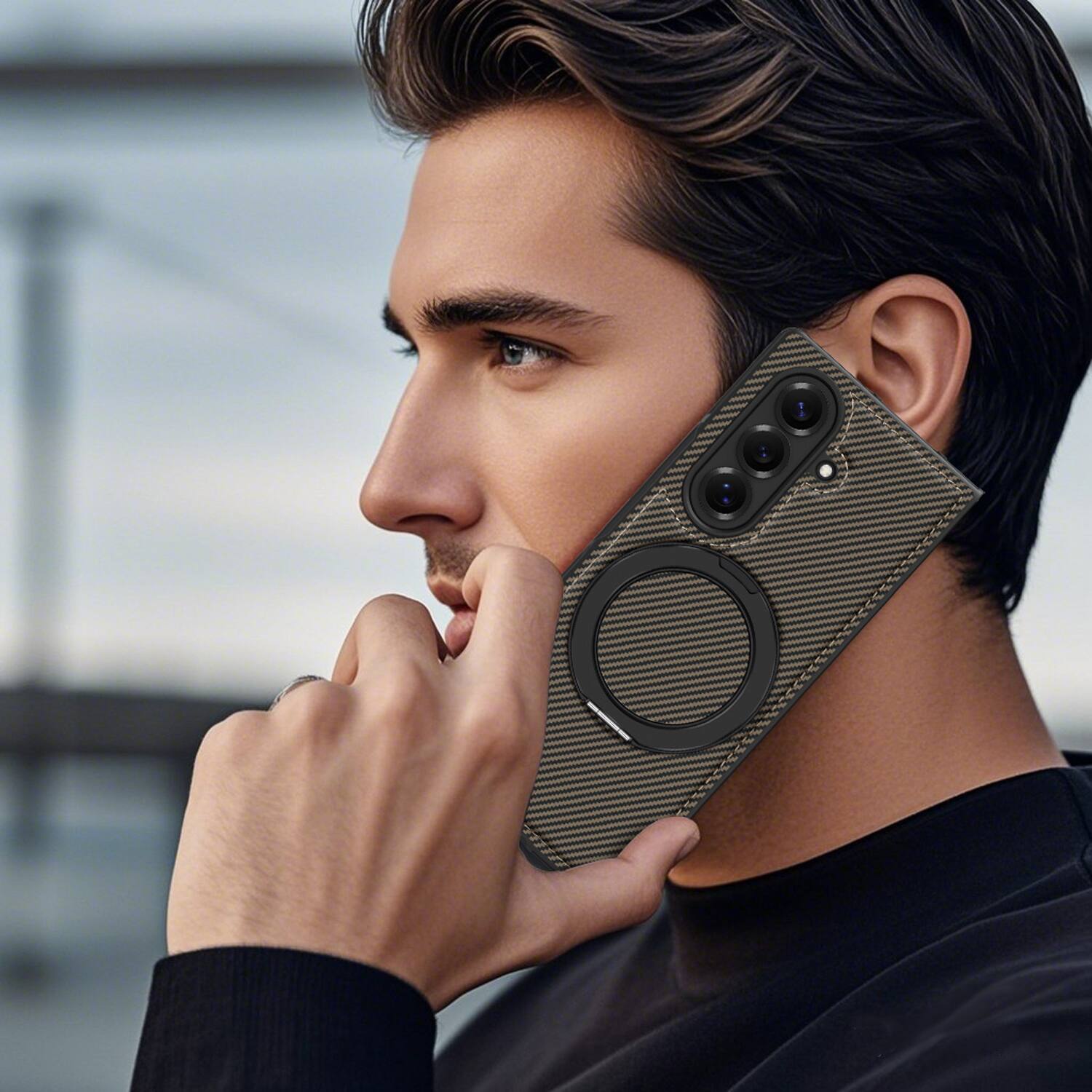 Alt View 4. Dteck - Magnetic Case for Samsung Galaxy Z Fold7,Shockproof Hard PC Back Cover,Rugged Phone Cover with Rotatable Metal Kickstand - Coffee.