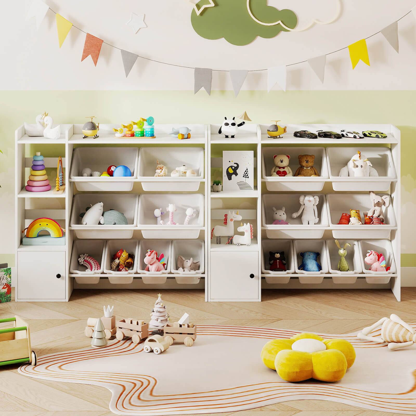 Alt View 3. Costway - Costway Kids Toy Storage and Bookshelf, Wooden Bookcase with 4 Small Boxes & 4 Large Boxes - White.