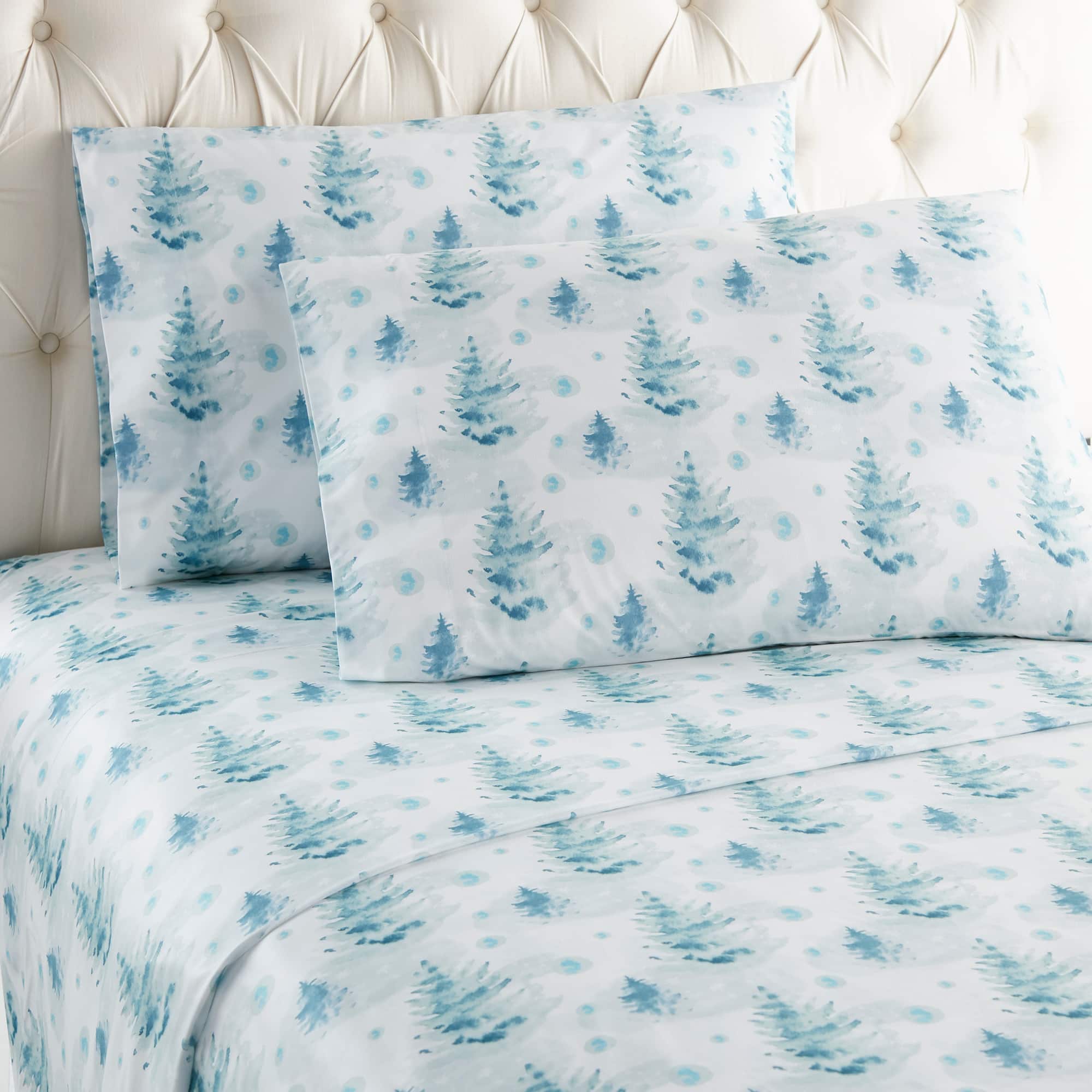 Shavel Home Products - Micro Flannel Printed Deep-Pocket Sheet Set, Queen - Watercolor pines