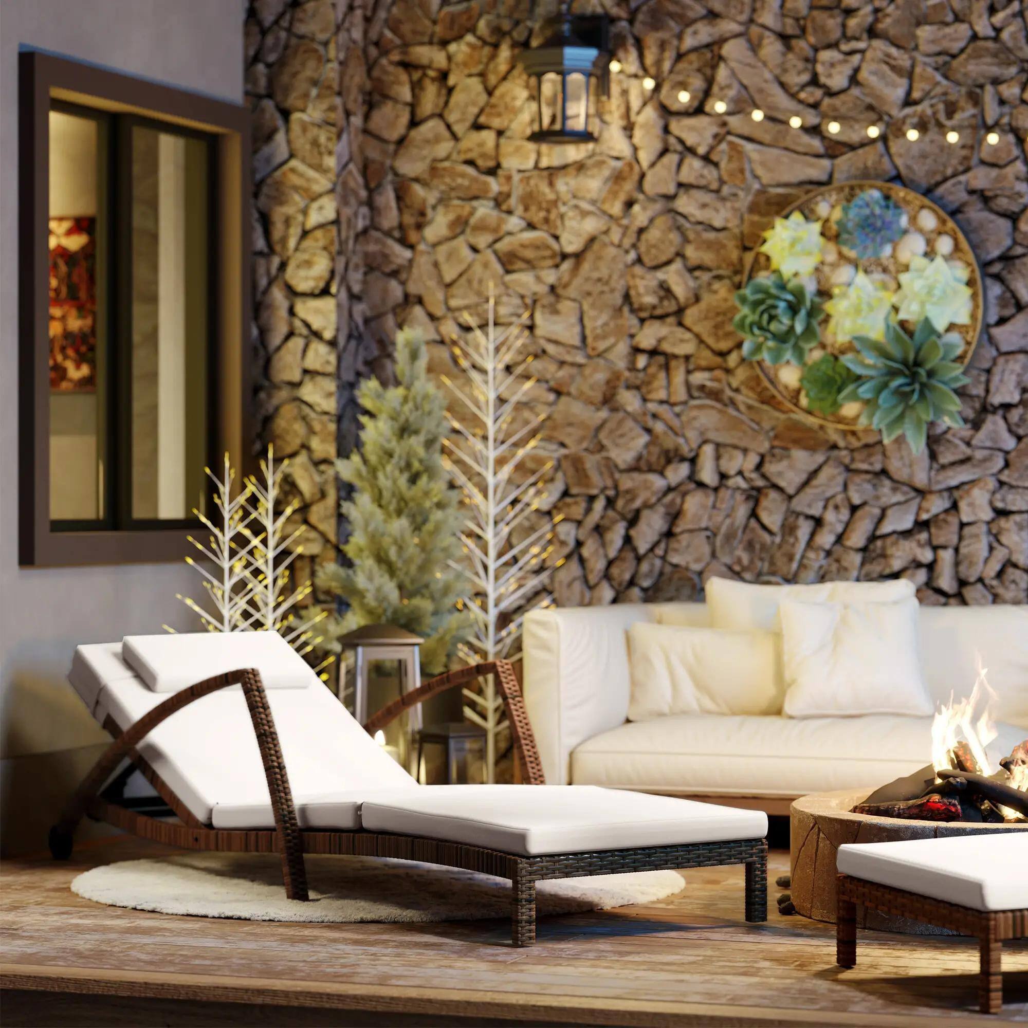 Alt View 1. Resenkos - Resenkos Set of 2 Wicker Chaise Lounge Chairs With 5-Way Back Support， Adjustable Patio Loungers, Beige - Beige.