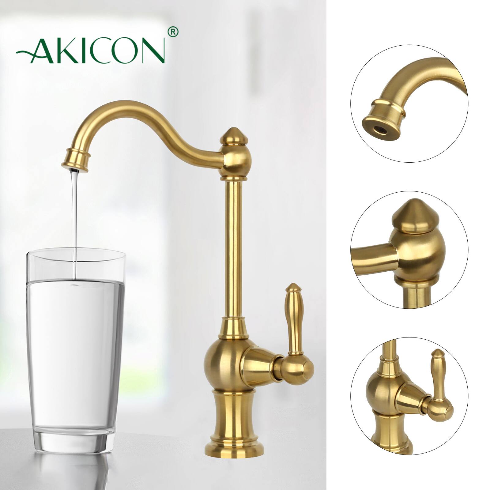 Alt View 2. Akicon - Akicon One-Handle Solid Brass Kitchen Drinking Water Filter Faucet in Brushed Gold - Brushed Gold.