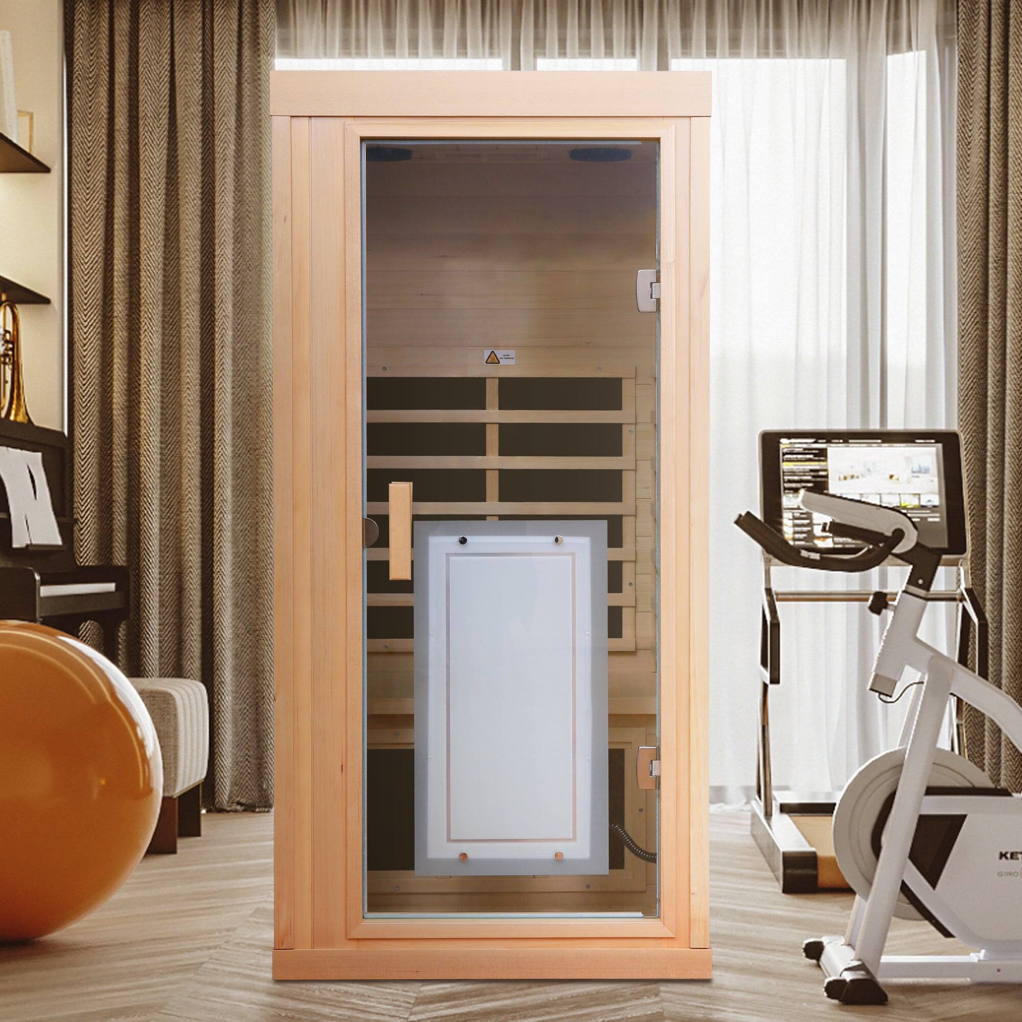Alt View 4. Boyel Living - One Person Indoor Far Infrared Sauna Room with Hemlock Panels and LCD Control - Natural.