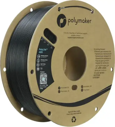 Polymaker 100g 400g For any inquiries or technical support, please contact [support@polymaker.com](mailto:support@polymaker.com). 400g 300g PolyLite ABS Printing Speed 3 30-50mm/l Printing Temp 245-265C Bed Temp 90-100C 90 Fan: OFF Product Information 30 printing filament Filamento para impresión 30 Filament pour imprimante 30 Filamento per stampante 30 Filamento de impresión 30 3D 3D 30 3D Net weight lkg Spool weight -1409 Polymaker3D 30 Polymaker\_3D Polymaker & Box made from recycled material