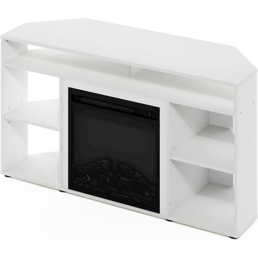 Alt View 4. FurniFact - TV Stand with Fireplace Insert and Six Open Shelves for 55 Inch Displays - White.