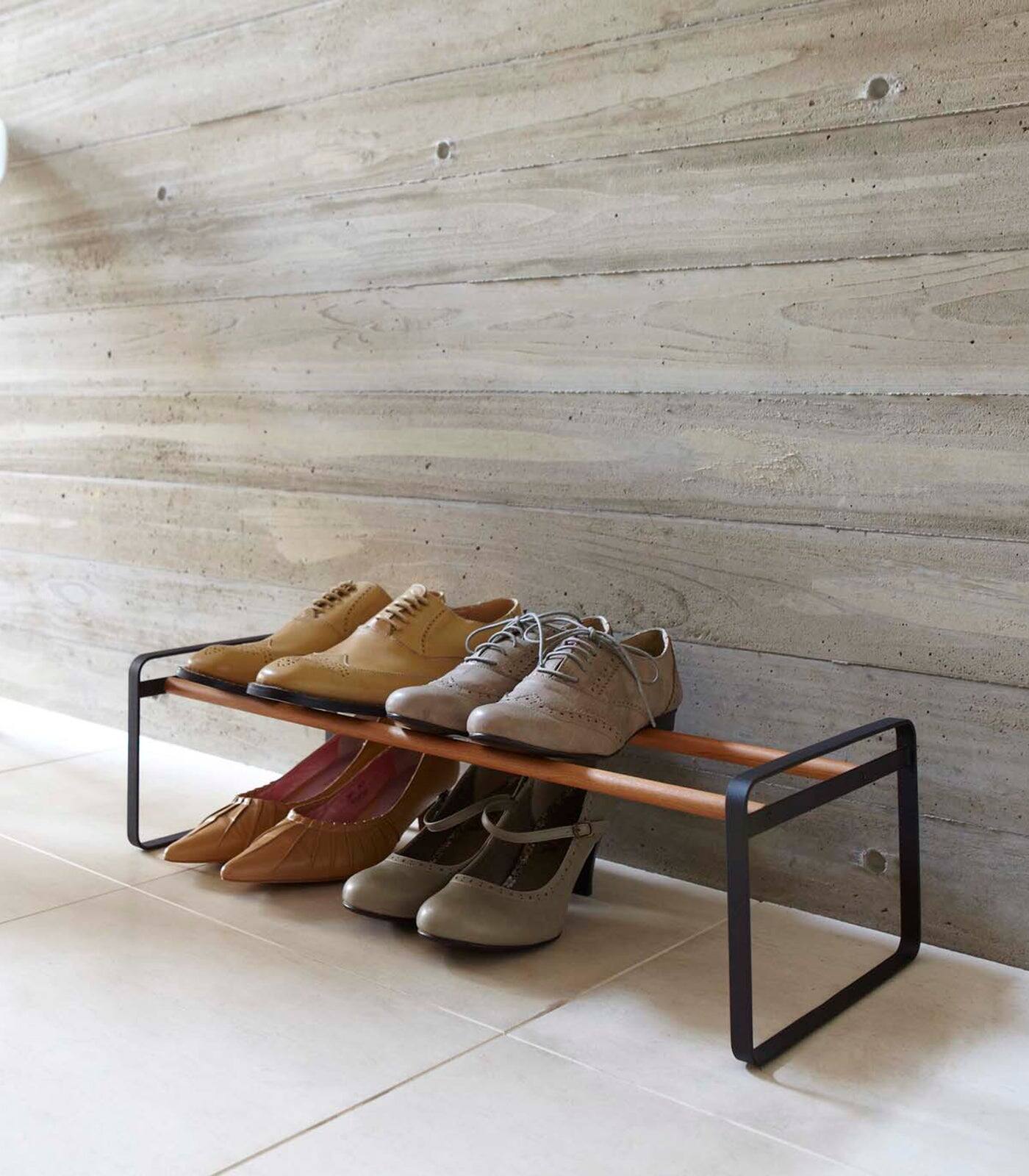 Alt View 4. Yamazaki Home - Stackable Shoe Rack (7" H)  - Steel + Wood - White.