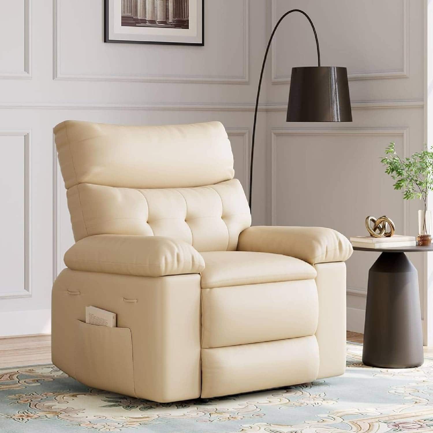 Qeetex - Oversized Wide Large Comfort Lazy Manual Recliner Chair - Beige