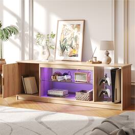 Bestier - 57" Gaming TV Stand with Adjustable Shelves LED-Lit TV Console for 65-Inch TVs with Cabinet Storage - Log