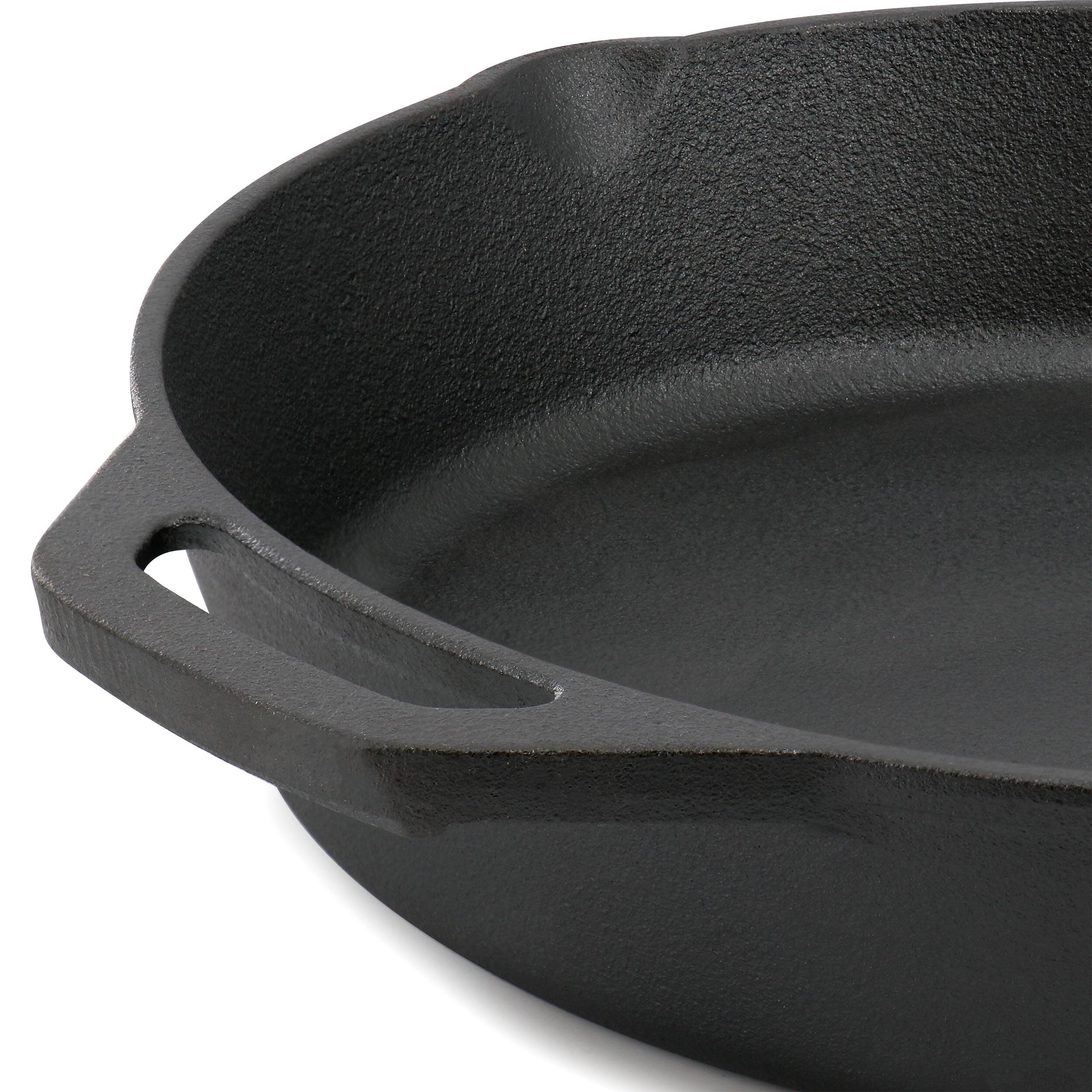Alt View 5. MegaChef - MegaChef 12 Inch Pre-Seasoned Cast Iron Skillet with Tempered Glass Lid - Black and Red.