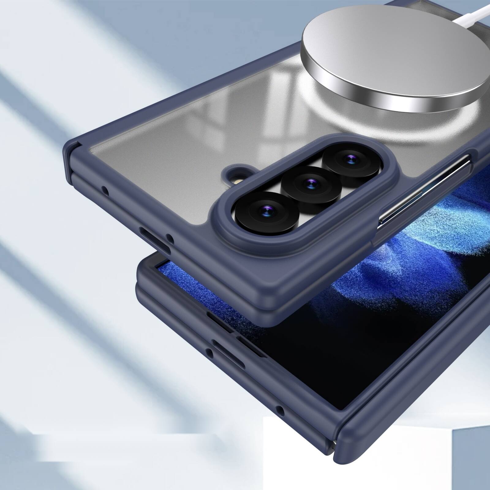 Alt View 2. Dteck - Shockproof Phone Case for Samsung Galaxy Z Fold8 Ultra Built in Screen Film, Magnetic Cover with Full Hinge Protection - Blue.