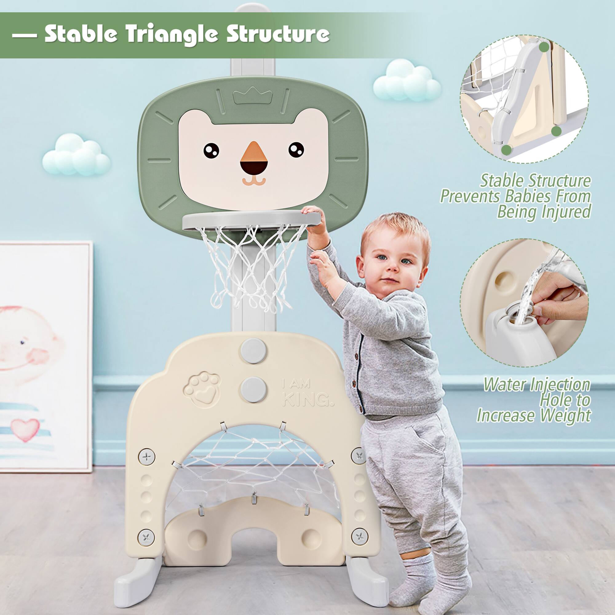Stable Triangle Structure, Stable Structure Prevents Babies From Being Injured, Water Injection Hole to Increase Weight