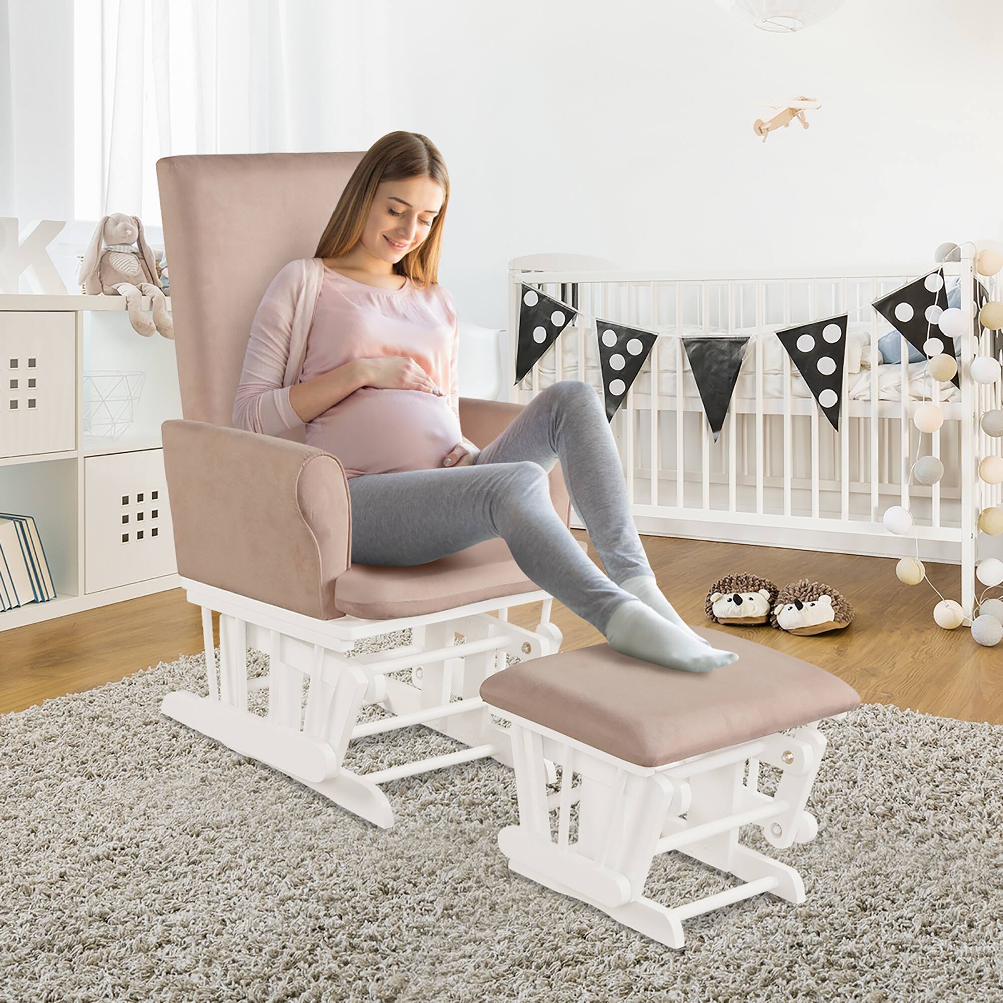 Alt View 4. Costway - Costway Baby Nursery Relax Rocker Rocking Chair Glider & Ottoman Set w/Cushion - Pink.