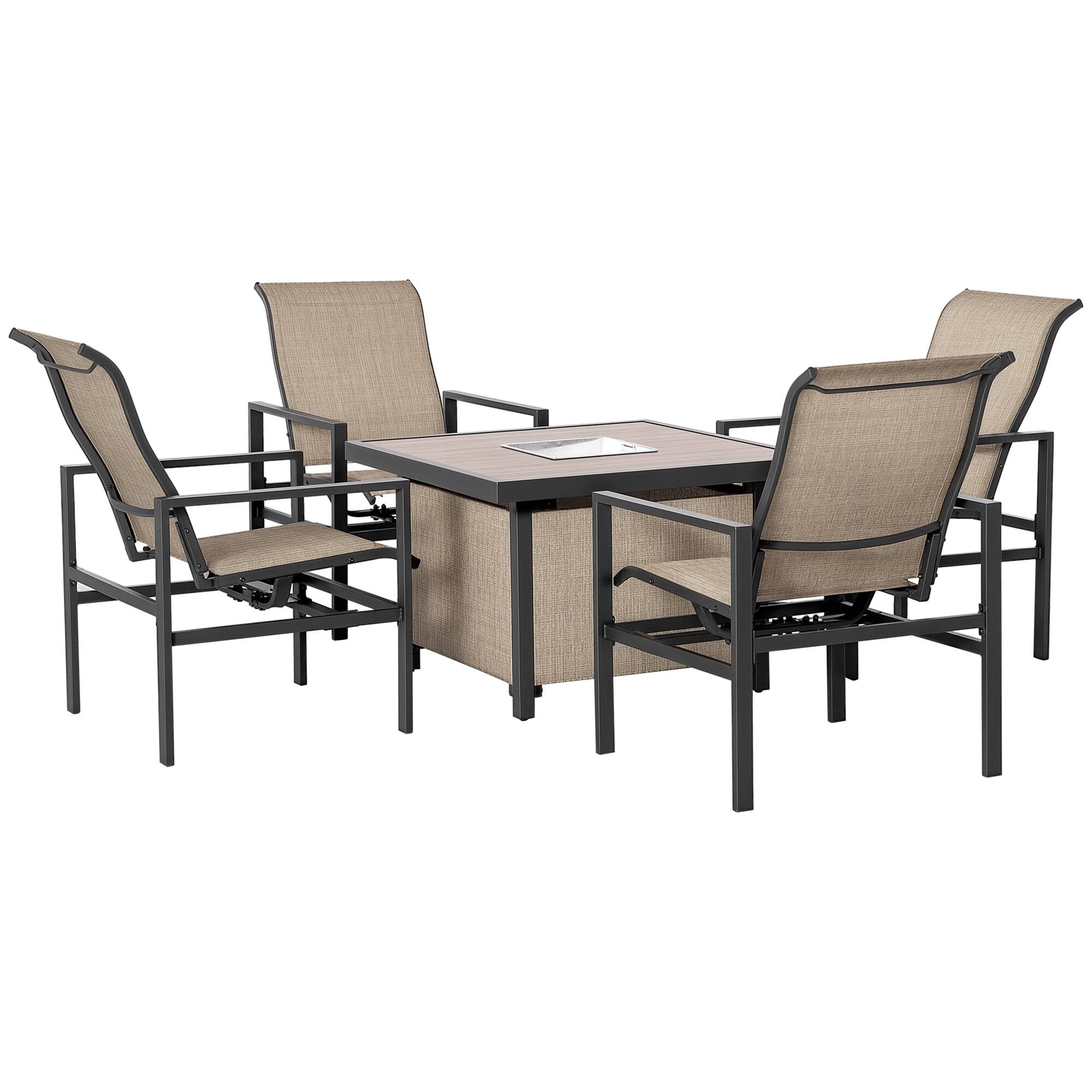 Front. Outsunny - 5 Piece Outdoor Dining Set, Patio Table and Rocking Chairs, Outdoor Furniture Set - Beige.