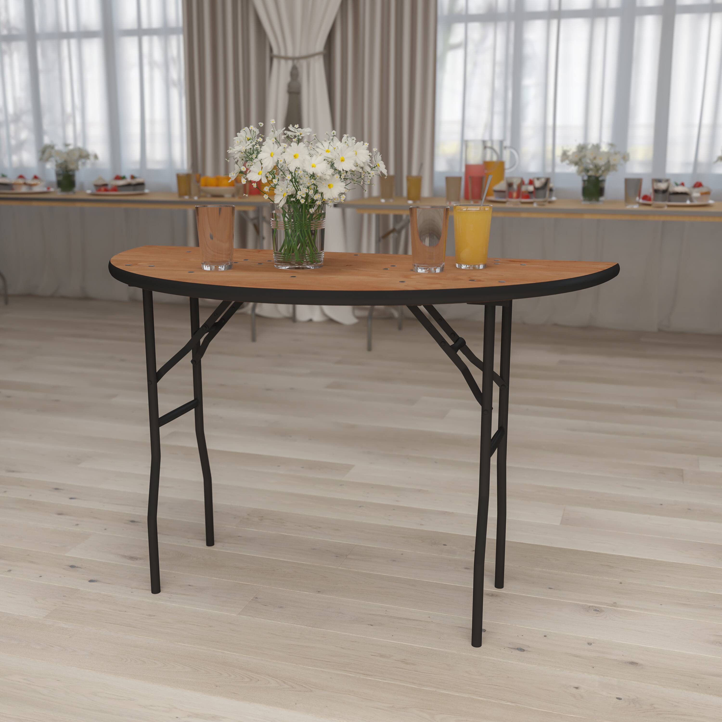 Alt View 11. Alamont Home - 4-Foot Half-Round Wood Folding Banquet Table - Natural.