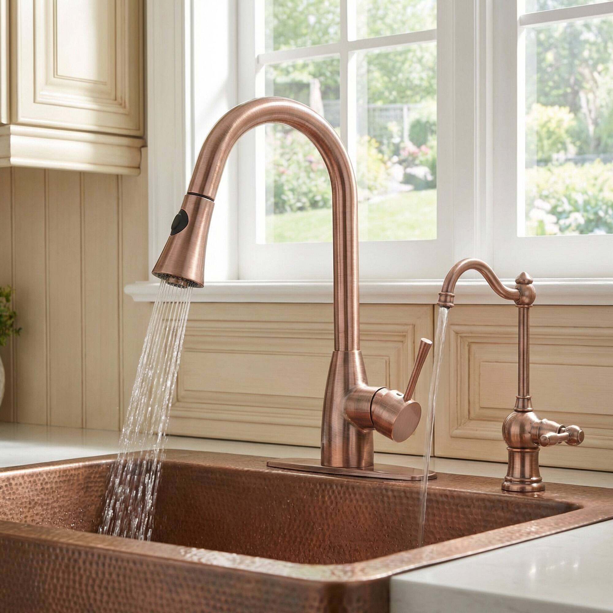 Alt View 2. Akicon - Akicon Solid Brass One-Handle 360° Swivel Lead-Free Kitchen Water Filter Faucet in Antique Copper - Antique Copper.