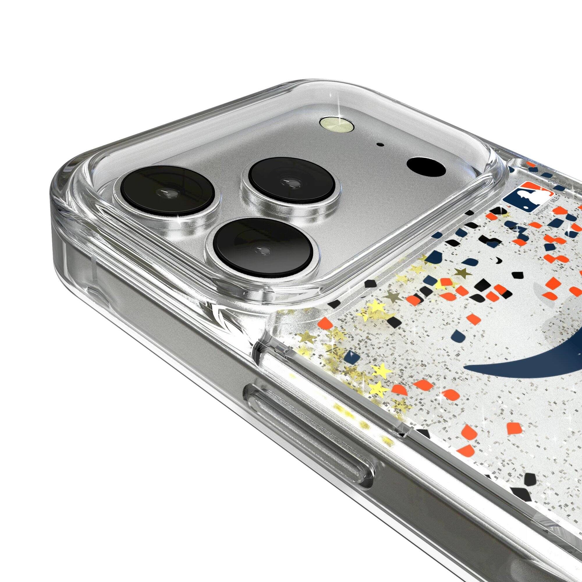 Alt View 2. Keyscaper - Detroit Tigers Glitter Confetti iPhone Case - 14 Pro - Multicolor.