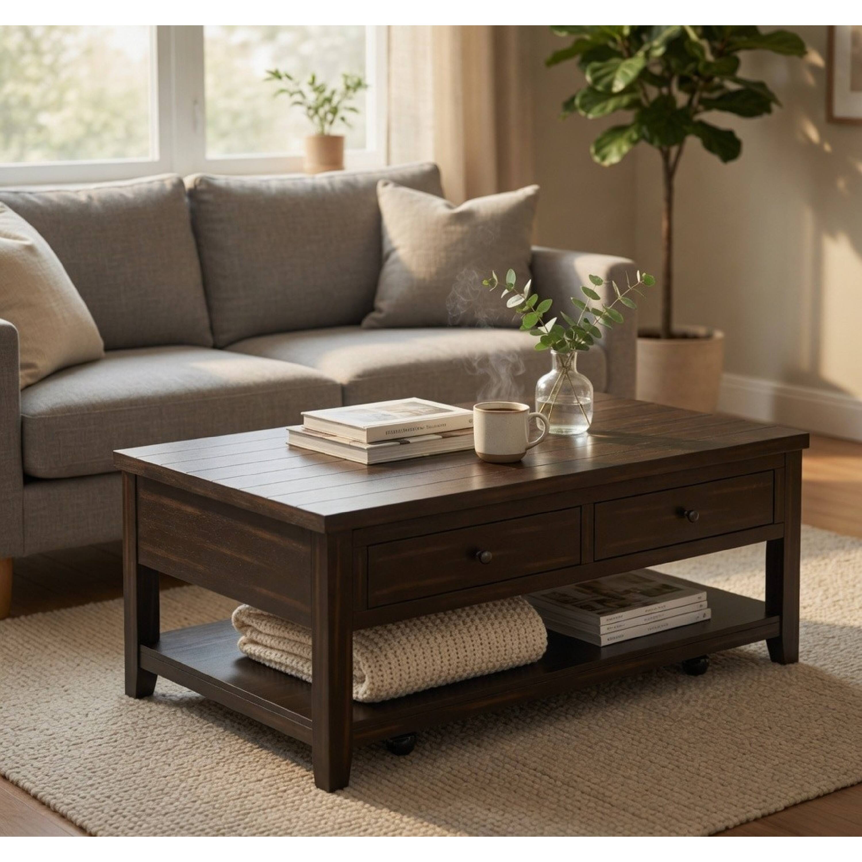 Alt View 5. Manhattan Lane - Besy Coffee Table, 36 Inch  Faux Marble,  Ring Base - Distressed Java Black.